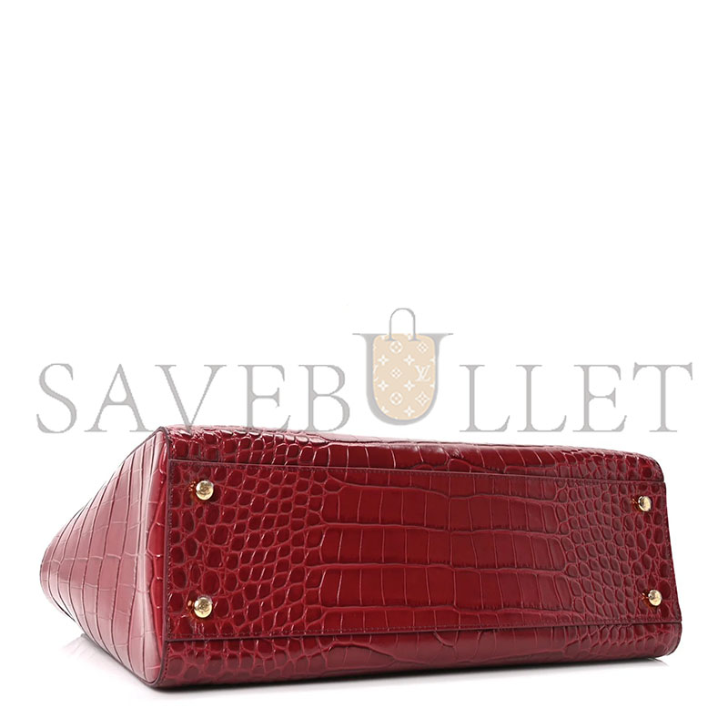 CHANEL CALFSKIN CROCODILE EMBOSSED ARCHETYPE SMALL SHOPPER TOTE BURGUNDY AS6243 (34*20*13cm)